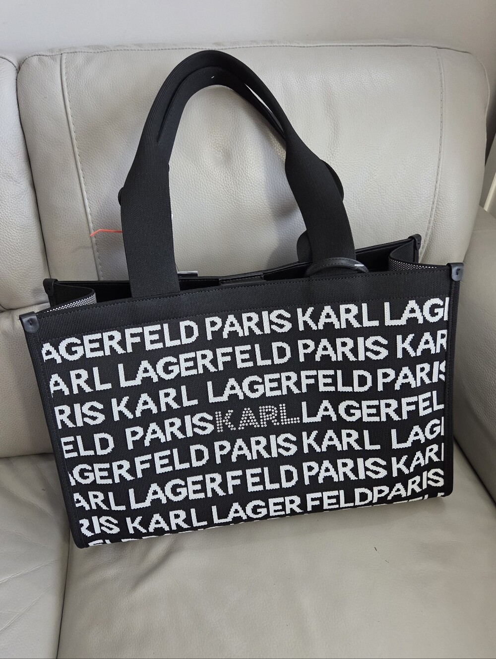 NWT - Karl Lagerfeld Paris Jacquard Knit Logo Large Tote Bag With A Wristle